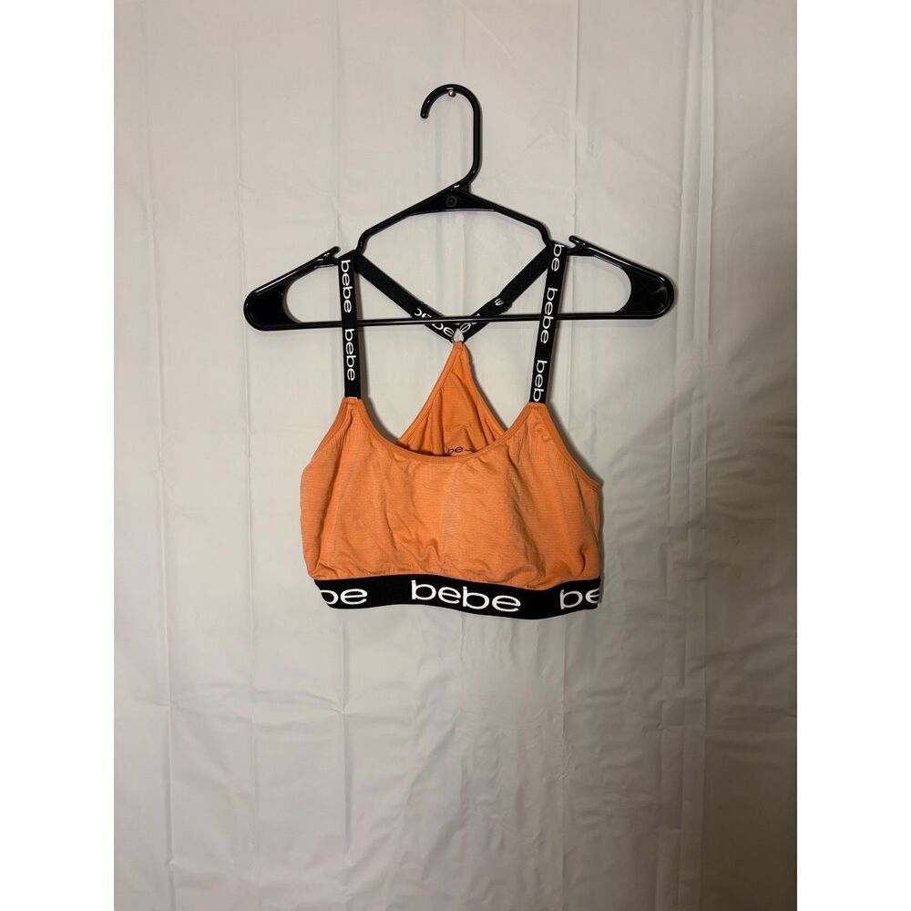 BEBE Orange Strappy Seamless Bralette Sports Bra Size XL Logo Straps Racerback